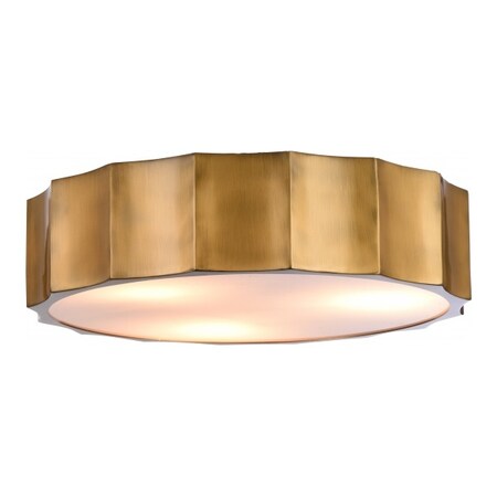 Bethel Brass Iron Wave Flushmount Light With A White Acrylic Bottom Cover, 675786 DU92